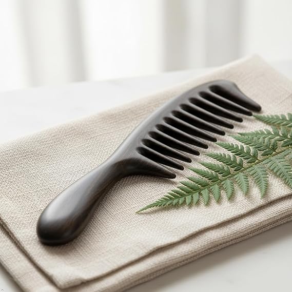 Louise Maelys Black Sandalwood Wide Tooth Comb For Curly Hair | Black Sandalwood Wide Tooth Comb For Detangling Curly, Thick Or Wavy Hair; Smooth Wooden Teeth Help Reduce Static