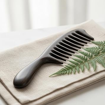 Louise Maelys Black Sandalwood Wide Tooth Comb For Curly Hair | Black Sandalwood Wide Tooth Comb For Detangling Curly, Thick Or Wavy Hair; Smooth Wooden Teeth Help Reduce Static
