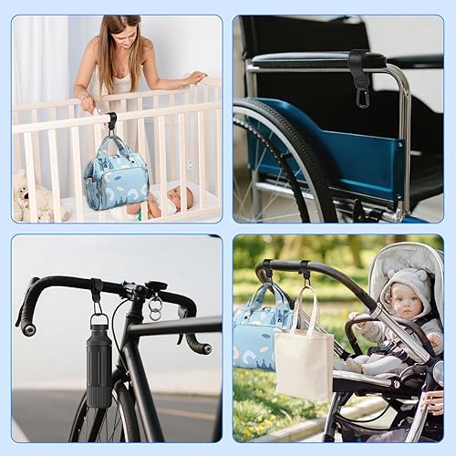 Miniatura 6 de Xindojuz - 2 ganchos de cochecito para bolsas, correas multiusos para cochecito con clip de mosquetón grande para colgar bolsas de pañales y