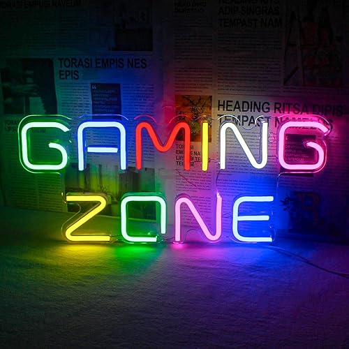 Horseneon Game Zone - Letrero LED de neón, letreros de neón para decoración de pared, letreros de luces de neón con alimentación USB para sala de