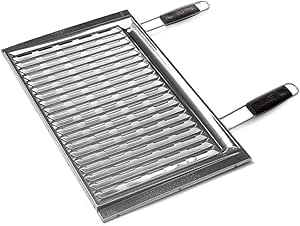 Griglia In Acciaio Inox 60x40cm - Griglia Sana Con Scanalature Grasso, Manici Neri - Foto 7