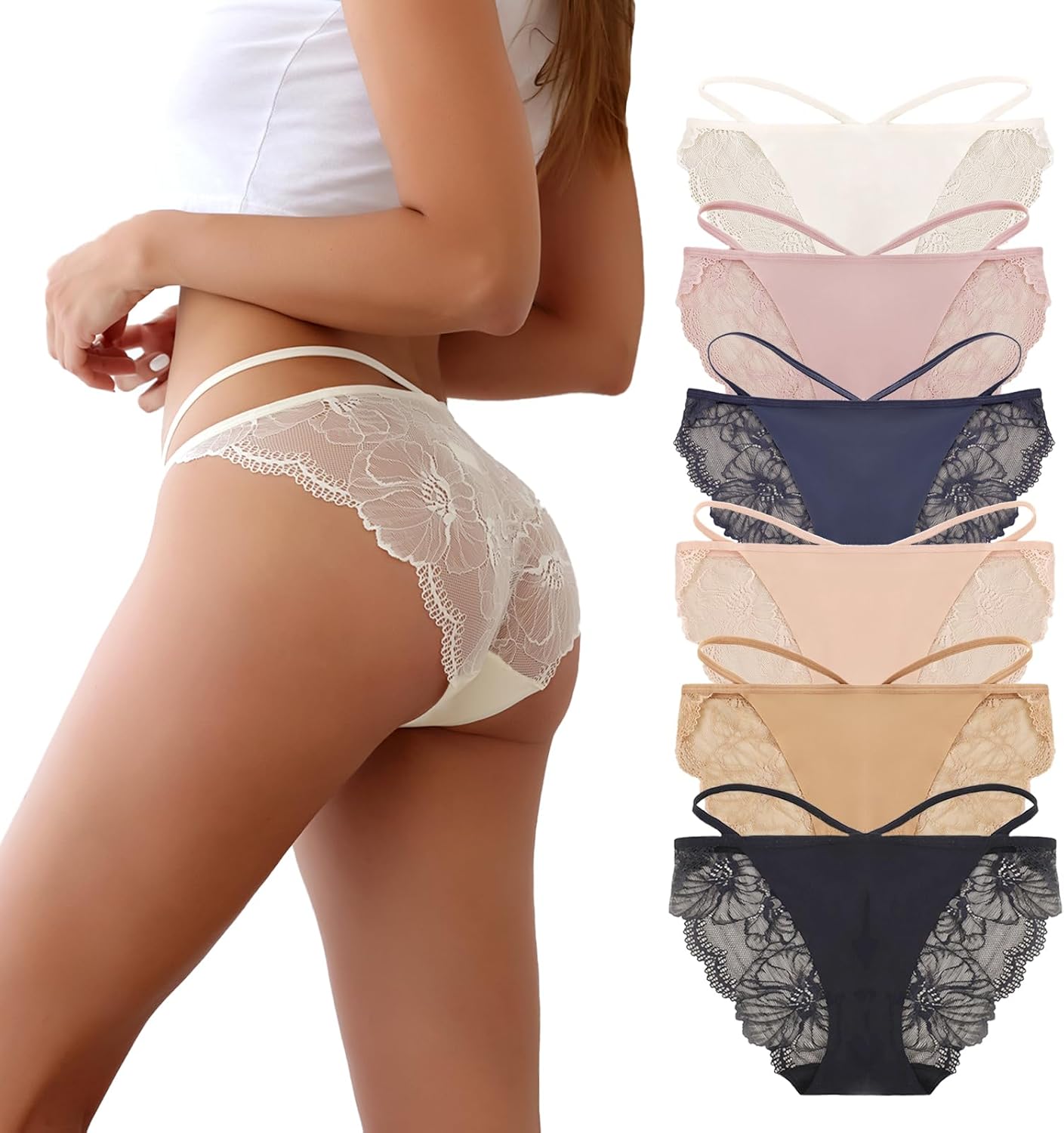 Cheeky Lace Underwear for Women Sexy Seamless Bikini Panties Low Rise Hipster 6 Packs