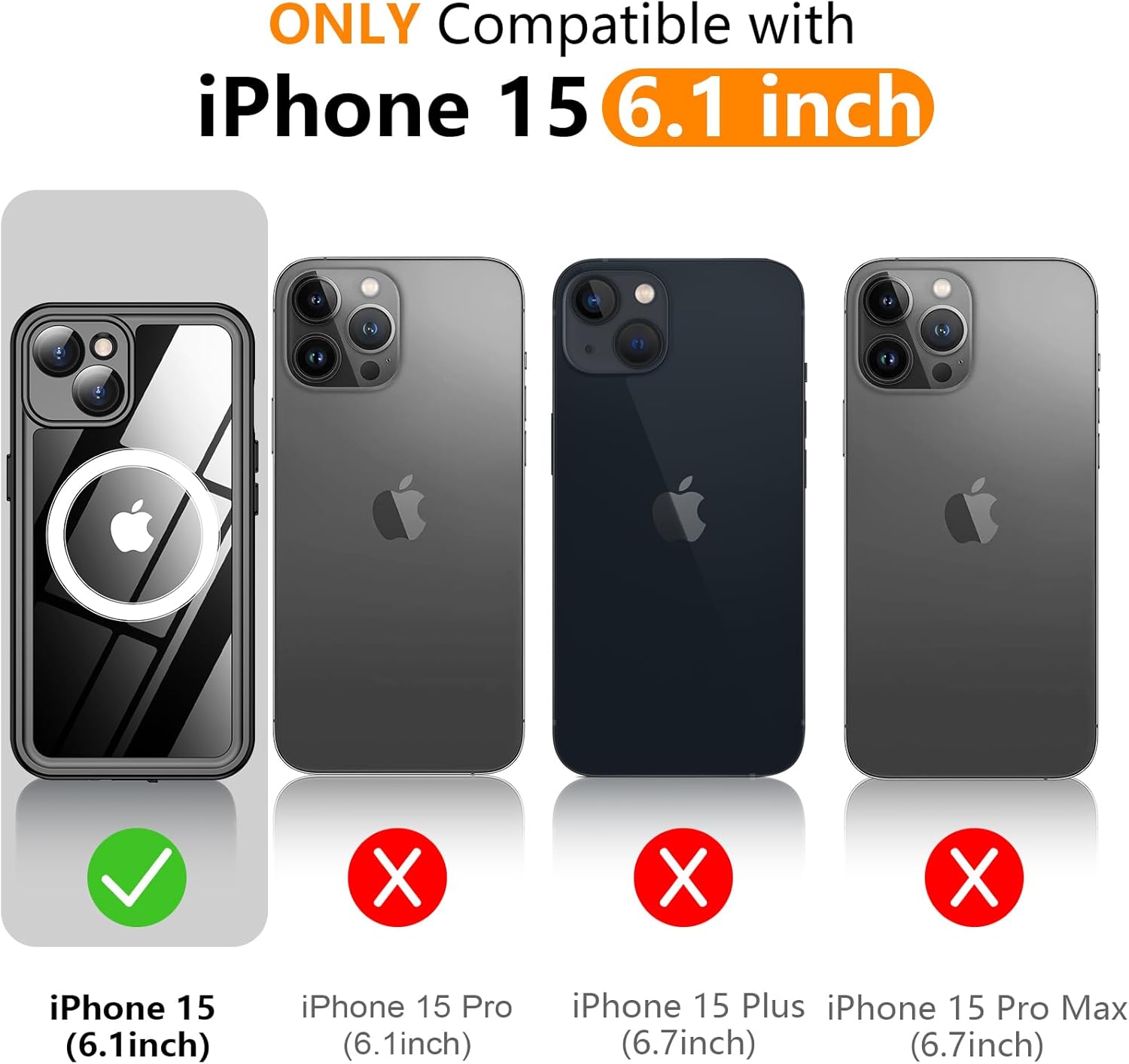 Temdan Magnetic for iPhone 15 Case Waterproof, [Built-in Screen Protector][IP68 Underwater][15FT Military Dropproof][Dustproof][Real 360] Full Body Shockproof Protective Phone Case 6.1'' - Black/Clear - Image 2