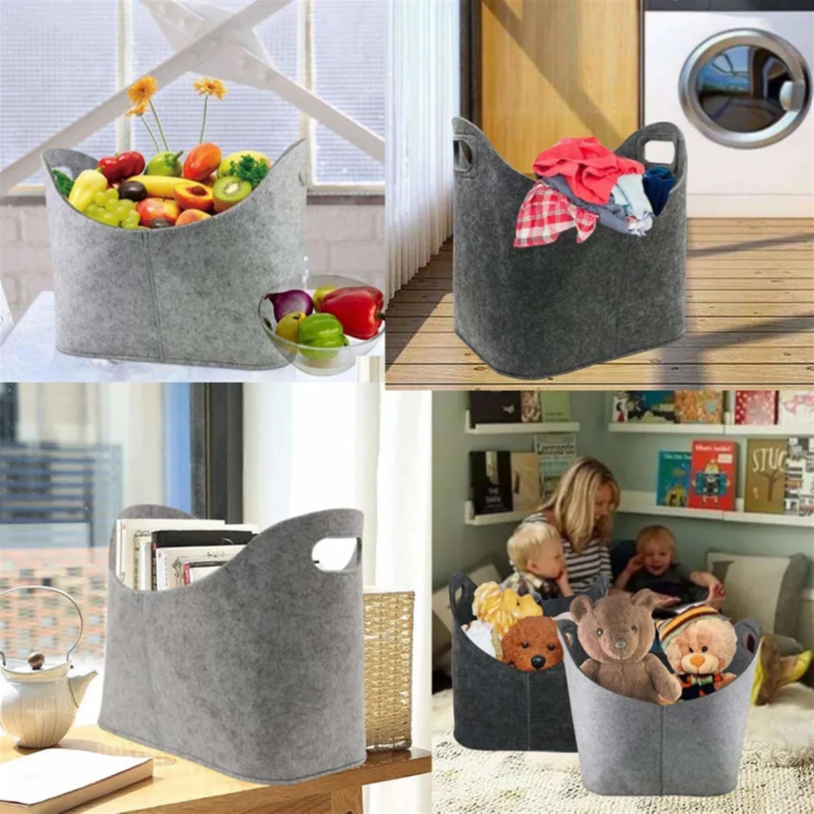 Filzholz-Aufbewahrungskorb, Brennholz-Filzkorb, Filz-Aufbewahrungskorb mit Griff, faltbar(Gray)