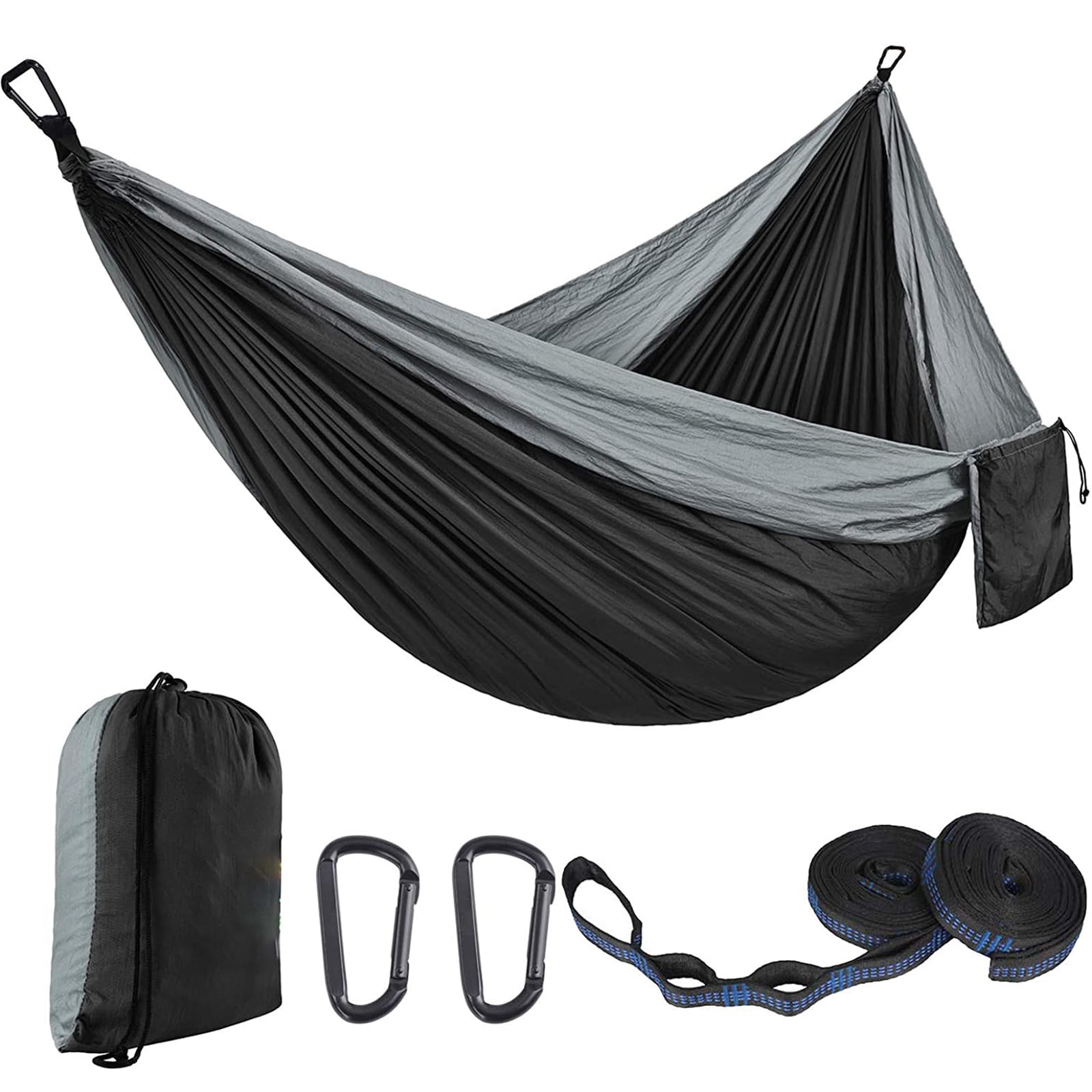 SNZ Hamaca de Camping Ultraligera, 270x140 cm, Nailon de Paracaídas 210T, 200 kg de Capacidad, Incluye Cintas para Árboles y Mosquetones de Acero – Portátil para Senderismo, Viajes, Jardín y Playa