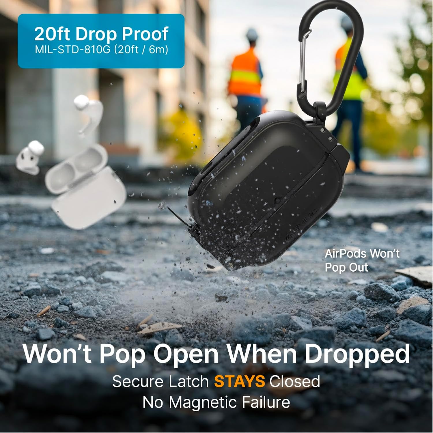 Catalyst for AirPods Pro 3 Case, IP68 Waterproof 330ft, 20ft Drop Proof Shockproof Protective Cover with Locking Latch, Total Protection AirPods Pro 3 case with Pull Tab, Wireless Charging, Carabiner