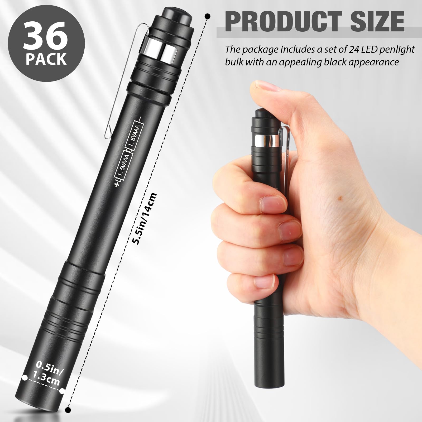 Rossesay 36 luci a LED a penna, torcia tascabile con clip, mini torce a penna in alluminio, per infermieri, ospedale, campeggio, escursionismo, emergenza (nero)