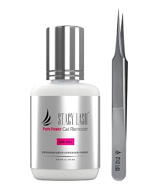 Pure Gel Remover 15ml & Stacy Lash STL-4 Isolation A-Shaped Tweezers/GBL Free/Fast Lash Adhesive Dissolution time - 60 Sec/Precision Stainless Steel Tool/Straight Tips/Professional Supplies