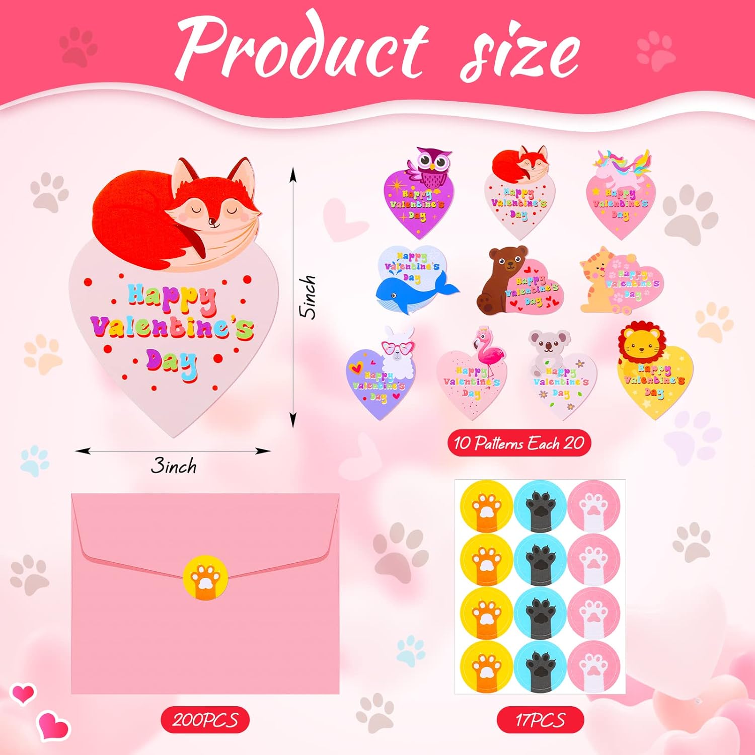 Yexiya 200 Pcs Mini Valentine's Day Cards Assortment Bulk Classroom Exchange for Kids Greeting Animal Box Foldable Love Heart Greeting Cards with Envelopes and Stickers - Image 3