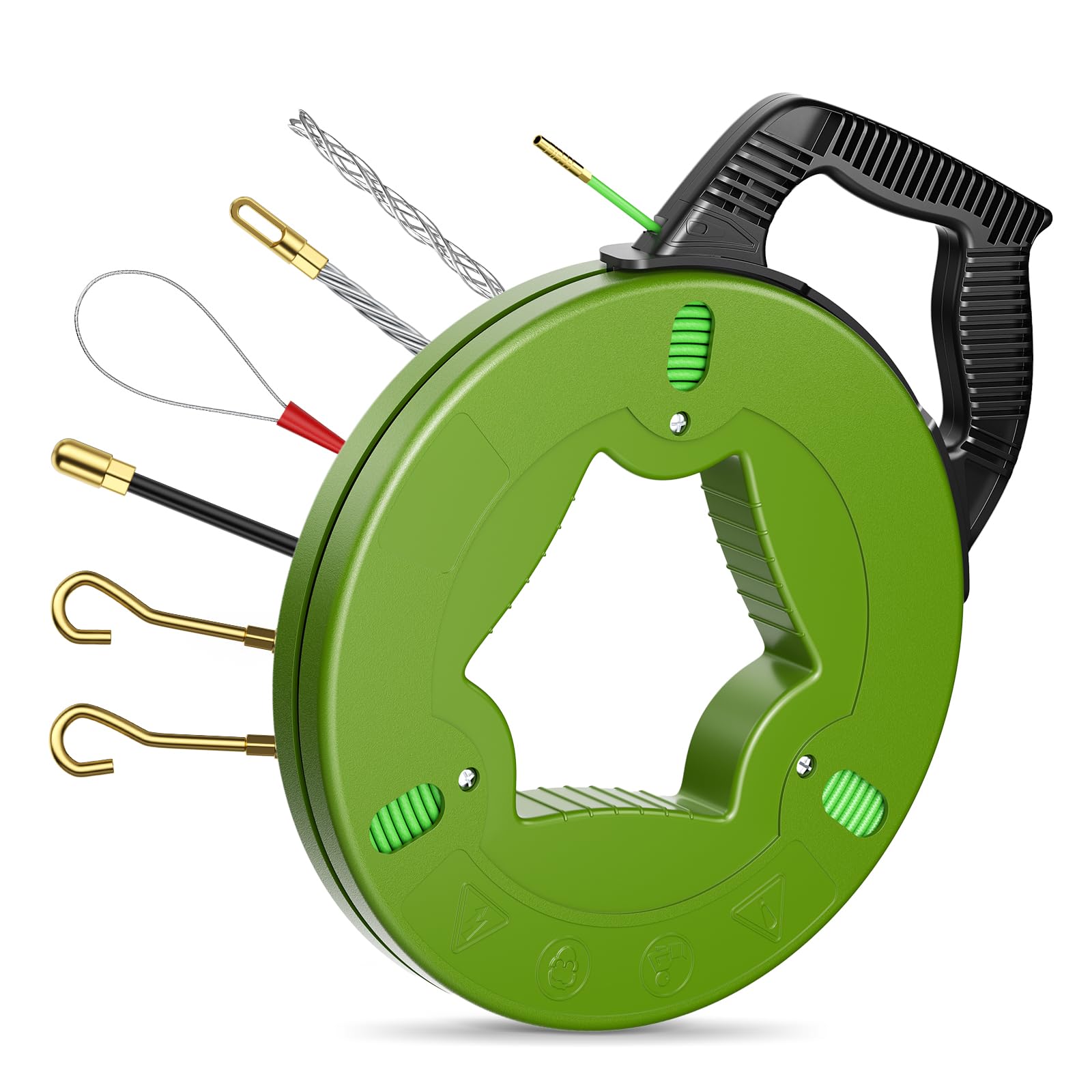 50m Guia Pasacables, 4,5mm Guia Electricista con 6 Adaptadores, Pasacables Cable Eléctrico de Poliéster, Guia Cables Espiral Ayuda de Extracción de Cables para Tirar de Cable