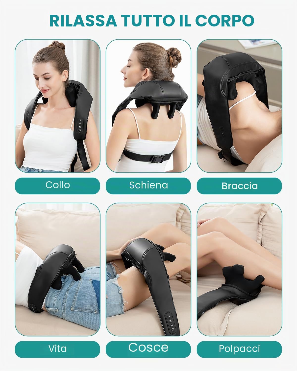 Nekteck Massaggiatore Cervicale e Spalle Senza Fili, 6D Shiatsu con Funzione Riscaldante, Allevia il Dolore ai Tessuti Profondi, per Casa e Ufficio, per Uomini e Donne