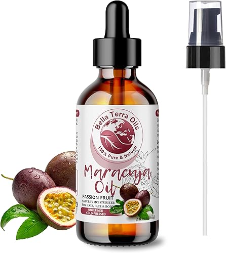 Bella Terra Oils - Aceite de maracuja (maracuya) 2oz - Excelencia prensada en frío, rico en vitamina C y ácido linoleico, mezcla perfecta para una
