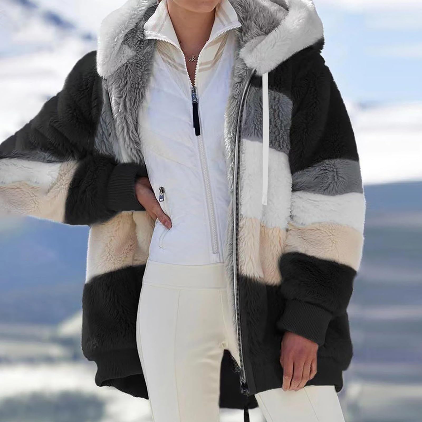 Teddyjacke Damen Mit Kapuze Winterjacke Flauschig Plüschjacke Warm | Teddy Fleecejacke Damen Kuscheljacke Frauen Winddicht Teddy - Mantel Zipper Plüschmantel Casual Flauschjacke Mit Taschen