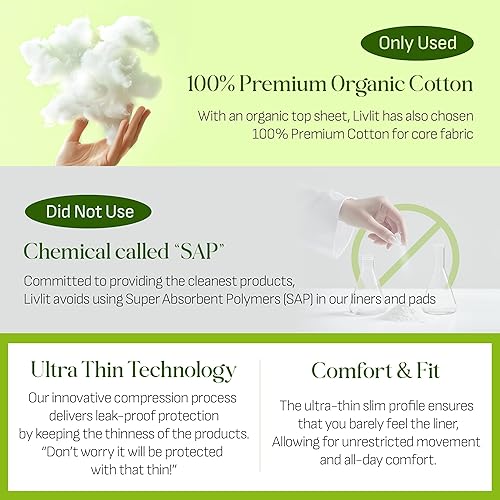 Miniatura 4 de Almohadillas sanitarias ultrafinas de tamaño regular, 100% algodón orgánico de Texas, potente protección contra fugas, sin perfume, sin cloro y