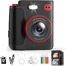 Instant Camera Children, 1080P HD Children's Camera Instant Camera with 32GB Card & Printer Paper, Children's Toy Birthday and Christmas Gifts for Boys / Girls 3-12 Years (Black)