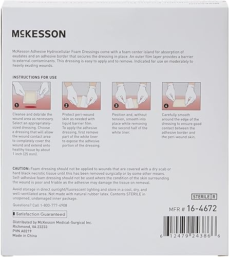 Miniatura 7 de McKesson Apósitos de espuma hidrocelular, estéril, adhesivo acrílico, dimensión 6 x 6 pulgadas, almohadilla de 4 x 4 pulgadas, 10 unidades, 1 paquete