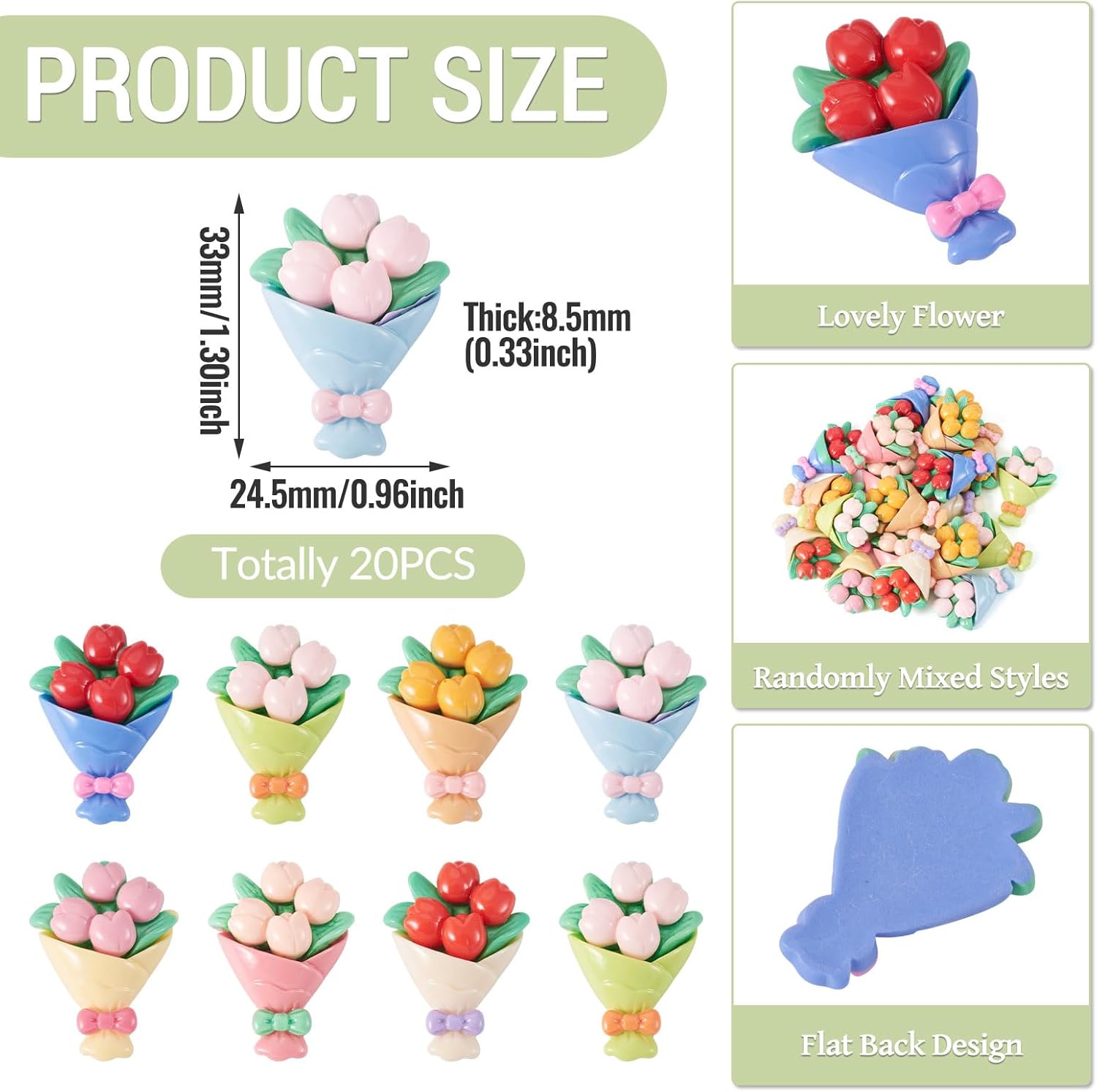 Cheriswelry 20Pcs 3D Flower Flatback Cabochons Flower Bouquet Resin Slime Charms Ornament 33x24.5mm for DIY Scrapbooking Embellishments Phone Case Hair Clip Jewelry Making - Image 2