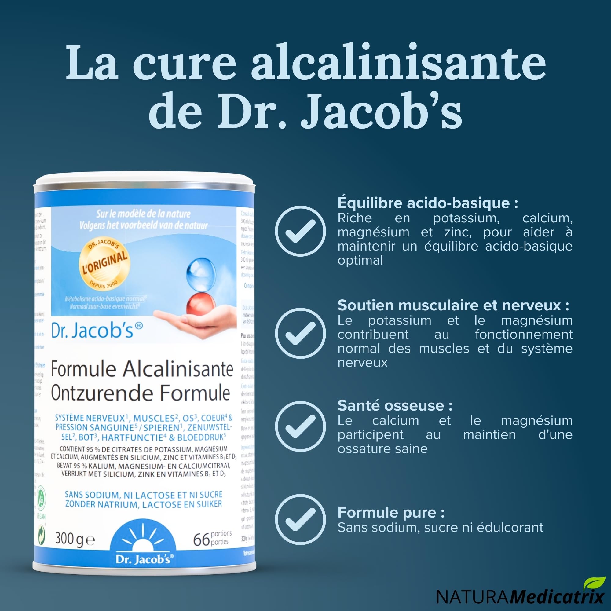 Formule Alcalinisante - Dr. Jacob's - 300g - Mélange de minéraux alcalins citrates fabriqués à partir de matières végétales