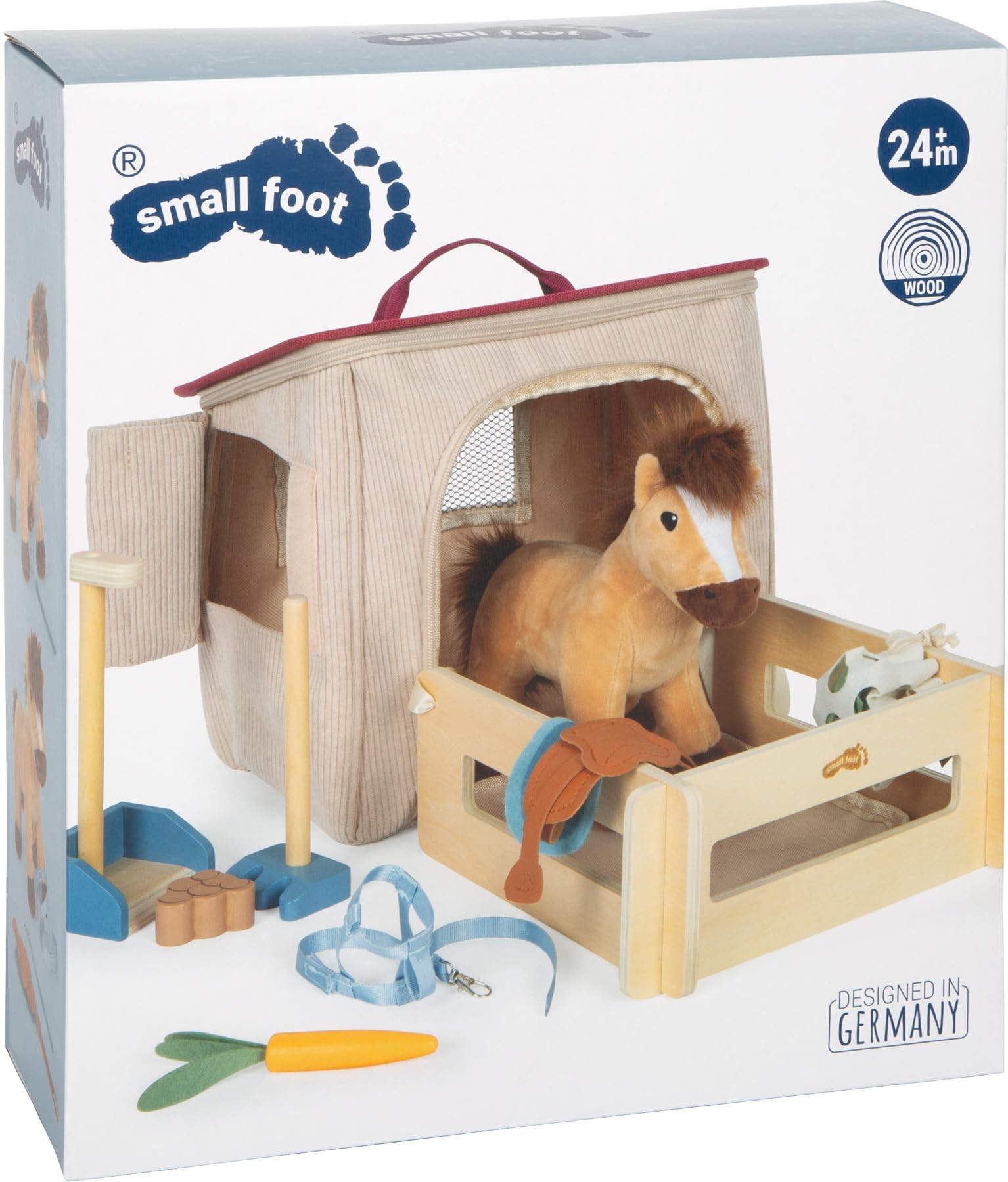 Small Foot Set da Gioco Cavallo con stalla e Accessori nella Borsa, Cavallo di Peluche con numerosi Accessori per Cavalcare e per la Cura, per Bambini dai 2 Anni, 12731