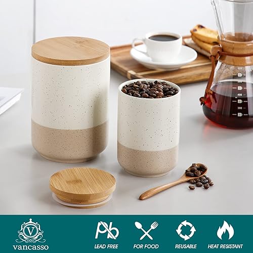 Miniatura 3 de vancasso Sabine - Juego de recipientes para encimera de cocina, recipientes de cocina de cerámica de 804020 onzas con tapas herméticas de bambú,