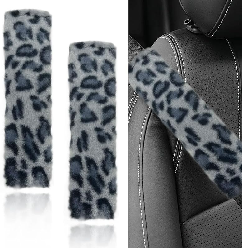 Almofada de Cinto de Segurança Automotivo Deaelf com Estampa de Leopardo Cinza – 2 unidades