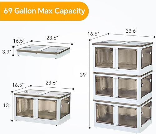 Miniatura 2 de Homeforce Contenedores de almacenamiento de plástico plegables de 69 galones, contenedores de almacenamiento apilables con tapas y ruedas,
