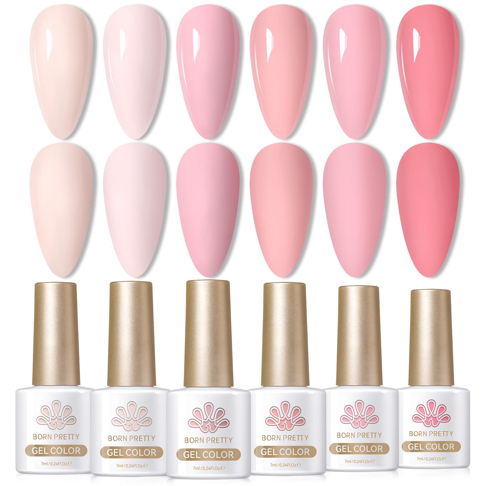 Born Pretty Nude Pink Gel Nail Polish Netural Gel Polish Spring Summer Valentine's Day Nail Art Manicure Collection 6PCS