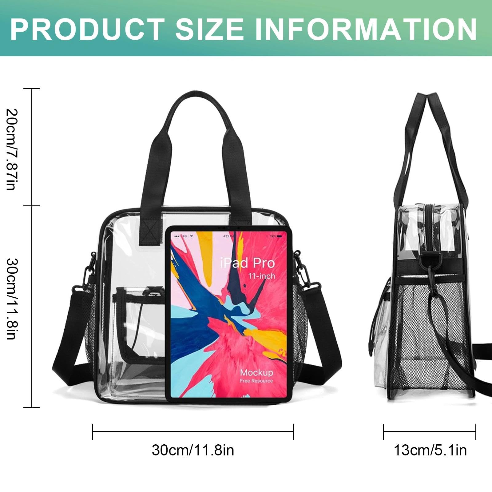 Sac Transparent Fourre Tout en PVC 30x30x13 cm Bandoulière Clear Bag pour Sports
