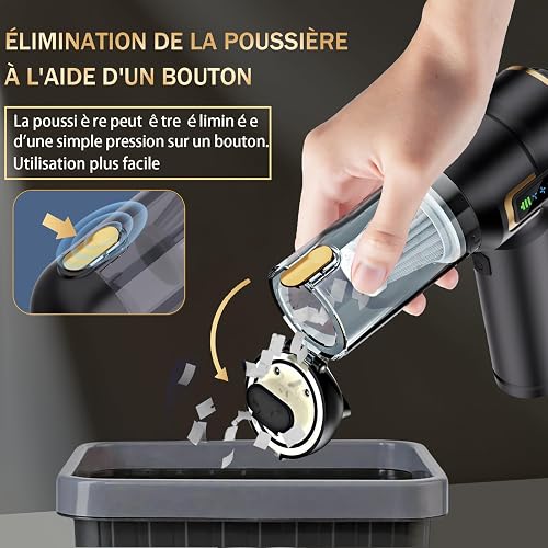 Lyiazsoy Car Vacuum Cleaner Cordless,27000PA High Power Mini Vacuum Cleaner,Rechargeable Handheld Vacuum Cordless,car hoovers for Pet Hair, Home, Office, Kitchen(Gold Black) - 5