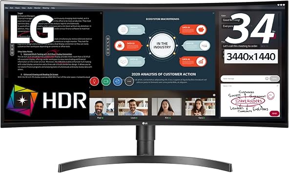 LG Monitor Display 34WL85C-B 34-Inch Ultra Wide 3440 x 1440 IPS Matte HDR Compatible 2 HDMI 1 DisplayPort 1 Speaker Height Adjustable