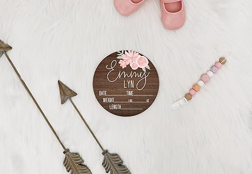 Miniatura 2 de Birth Stat Sign Personalized for Newborn Baby, Pink Flowers Dark Base, Crib & Nursery Decor, Photography Prop, Baby Shower Gifts, Gender Reveal,