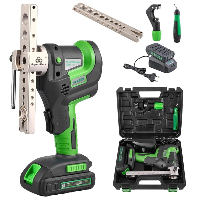 Kit de Flangeamento Elétrico sem Fio Super Stars E809 para Tubos de Cobre de 6 a 19 mm, Cone Excêntrico de 45° e Grampos Métrico e SAE