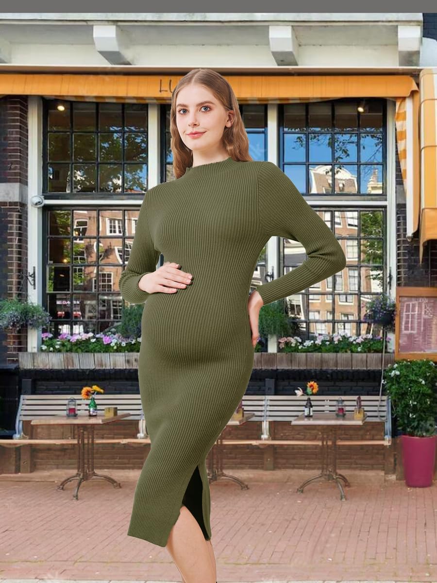 Winter Fall Maternity Sweater Dress 2026 Photoshoot Bridal Shower Side Slit Bodycon Maxi Dresses Pregnancy Clothes - Image 7