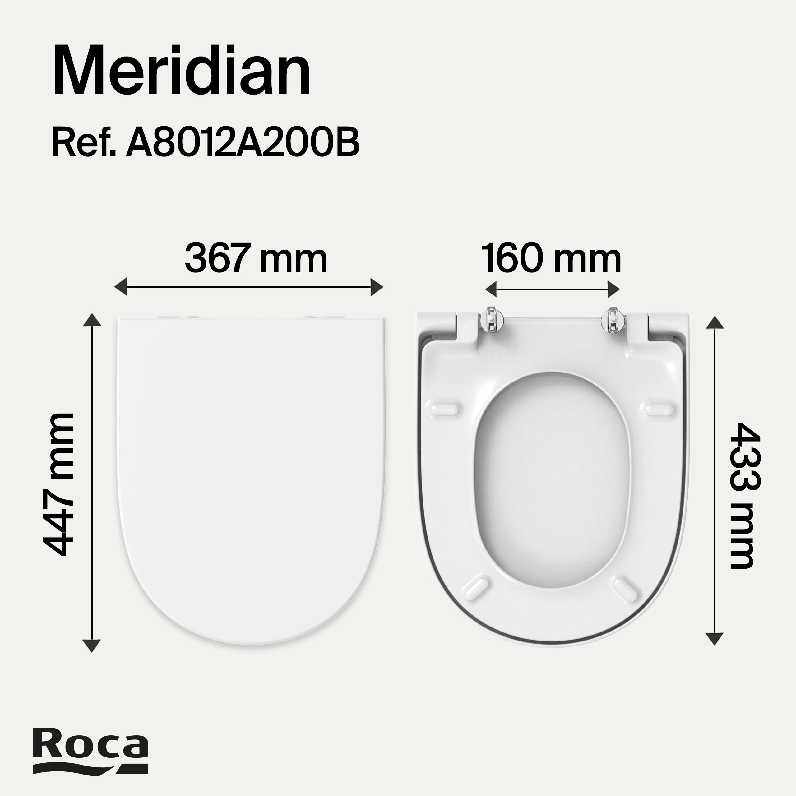 Roca Meridian - Tapa y asiento de Supralit para inodoro con caída amortiguada, tapadera de WC original con ajuste perfecto, recambio de tapa de váter resistente, blanco, A8012A200B
