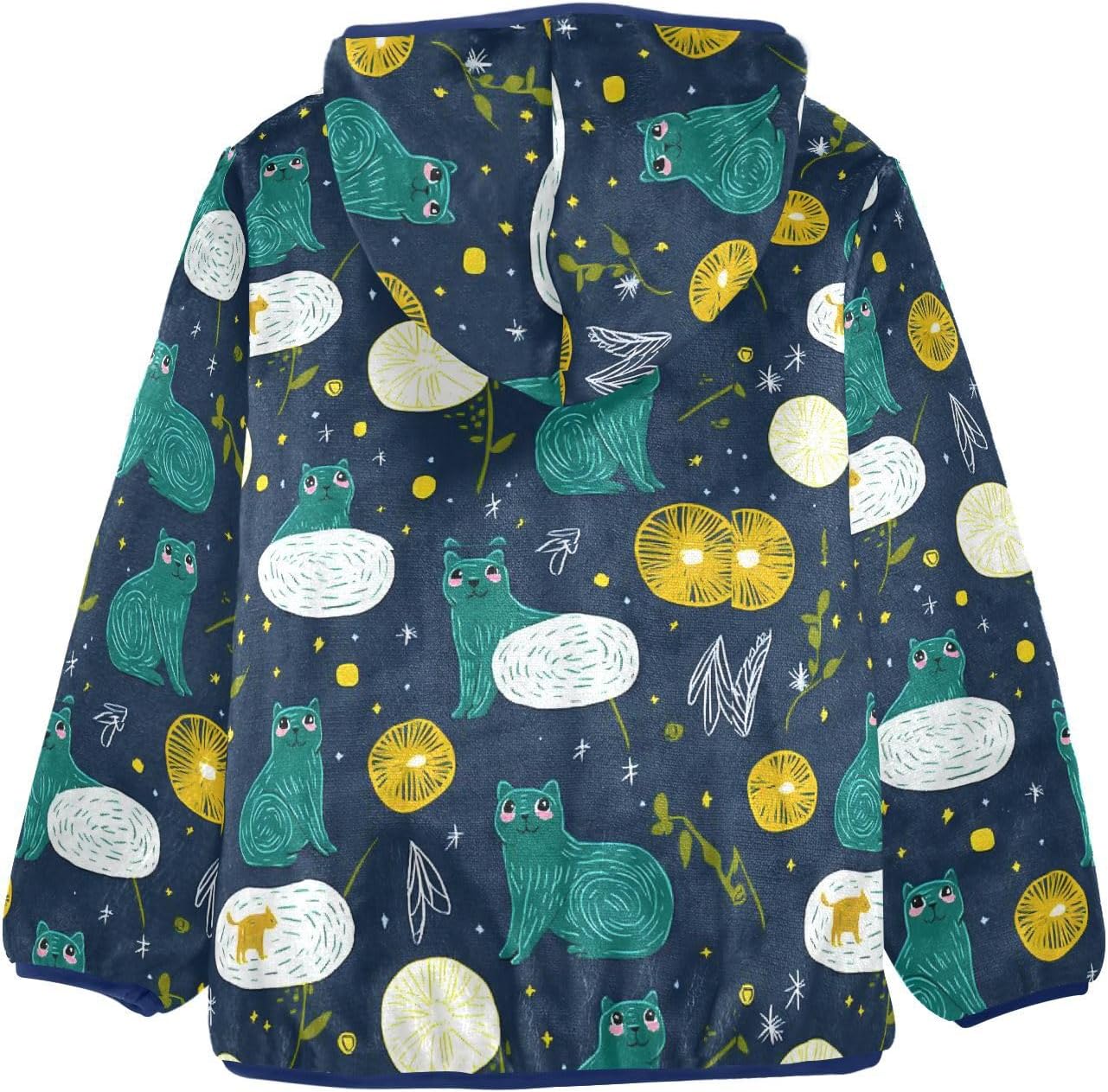 Space Aliens Cats Green Lightweight Zip Sweatshirt Children Plush Coat Navy Blue Baby Boys Clothes Winter 3T