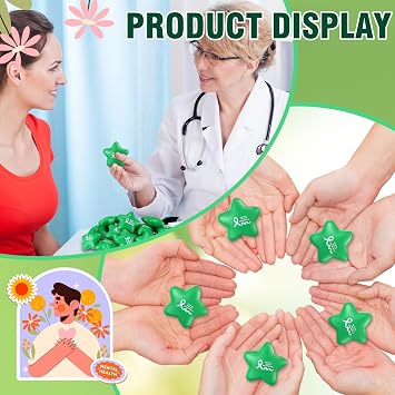 Arrowbash 100 Pcs Mental Health Awareness Items Mini Star Stress Ball Green Awareness Foam Toys for Adults Mental Health Gifts Anxiety Stress Relief Toys for Fundraiser Gifts Supporting Minds