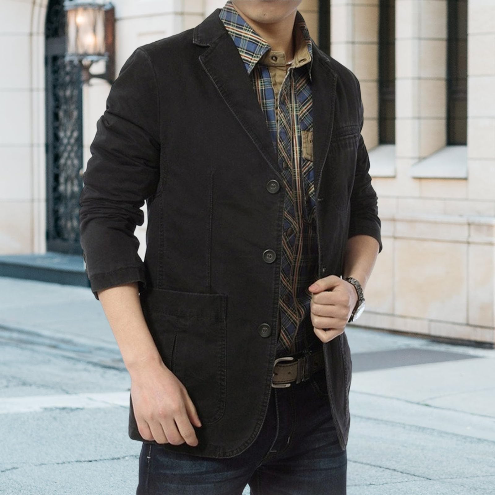 Abrigo casual de tres botones para hombre, chaqueta de negocios, chaqueta deportiva con solapa de muesca, ajuste delgado, para exteriores