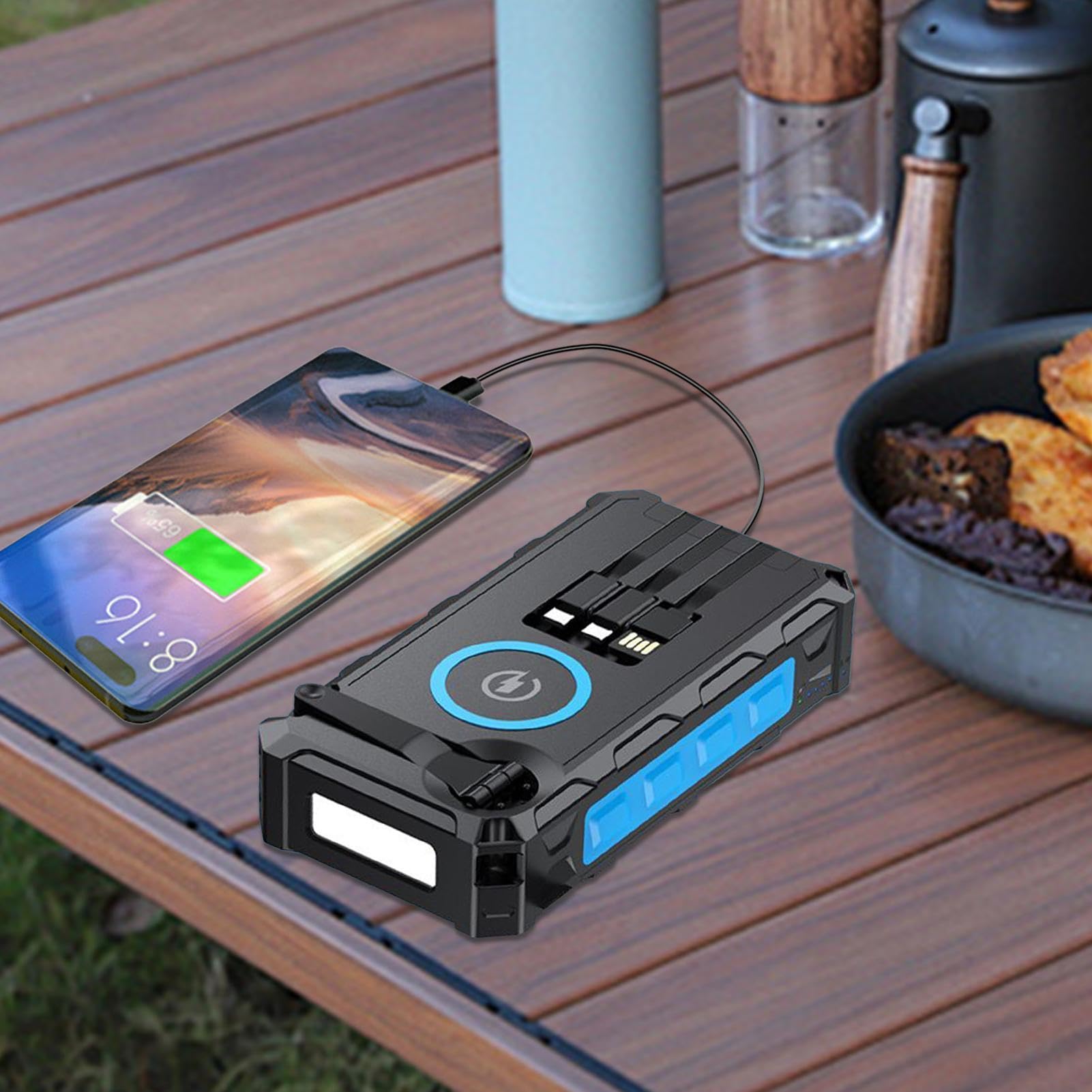 Banque D'alimentation De Chargeur Téléphone Solaire - Matériel Lampe Poche, Fonction D'alarme SOS Intégrée Et Boussole, Cellule D'énergie Étanche | Pour Femmes Hommes Camping En Plein Air Randonnée Vo
