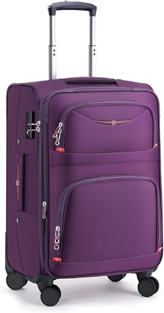 ROPLUS Softside Expandable Luggage with 4 Spinner Wheels, Durable Carry-On Luggage Suicase (Purple, 21-Inch)