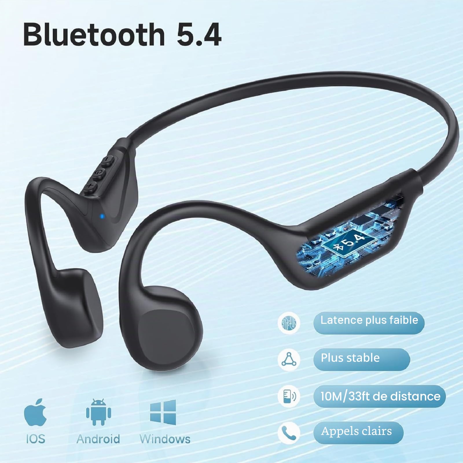 Xmenha Oreillette Bluetooth Écouteur sans Fil pour Sport, Casque Bluetooth sans Fil Contrôle Tactile Étanche, avec Réduction de Bruit Écouteurs de Sport à Conduction osseuse pour la Course à Pied，Gym