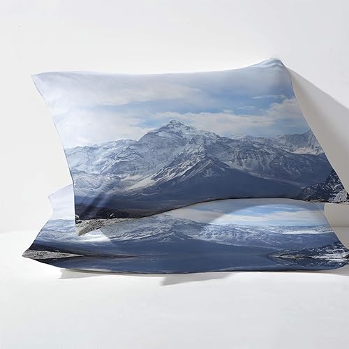 Miniatura 10 de Nature Sheets - Juego de sábanas de 4 piezas con patrón de paisaje de montaña, sábanas y fundas de almohada estampadas, sábana bajera ajustable de