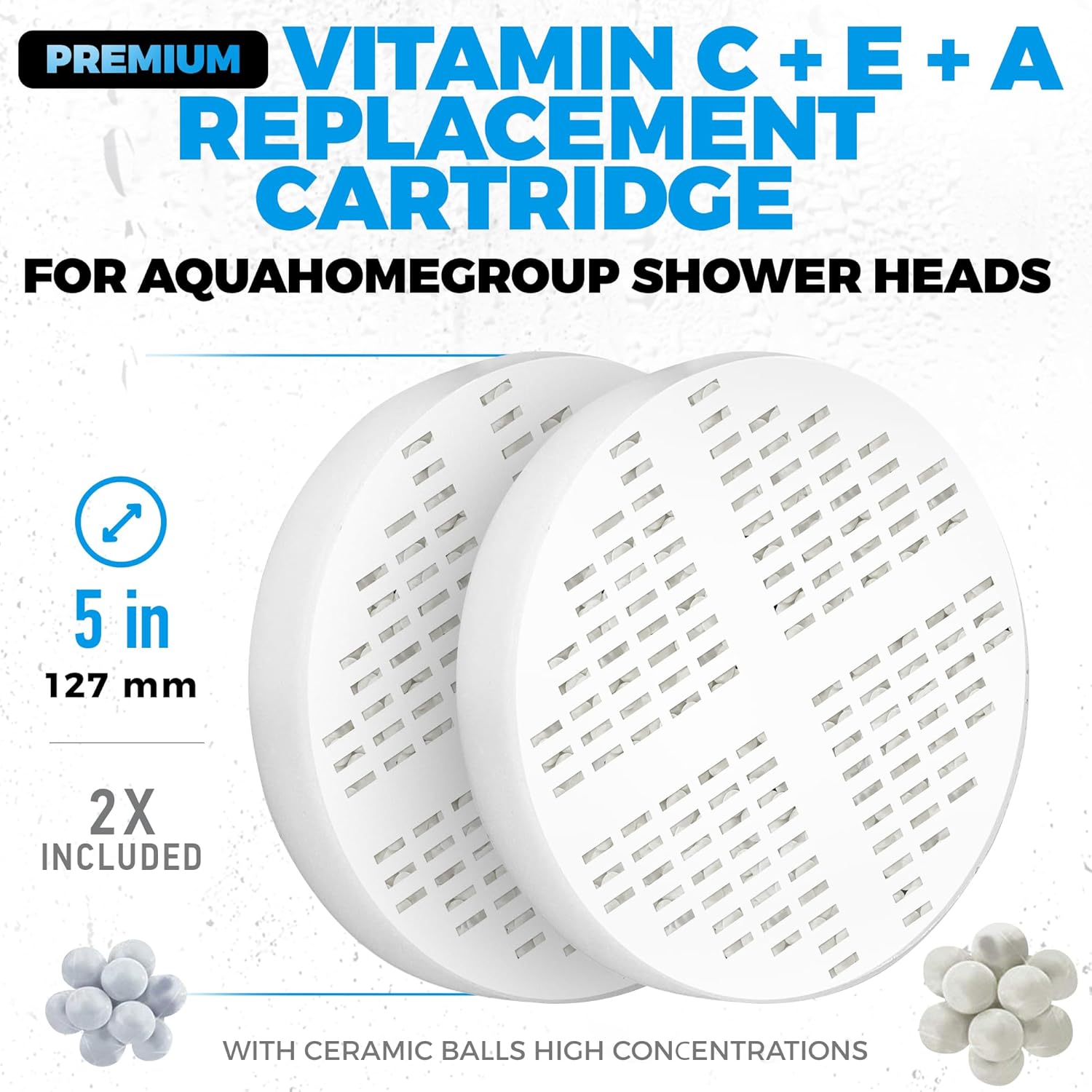 AquaHomeGroup Vitamin C + E + A Shower Filter Replacement Cartridge (Pack of 2) - Vitamin Infused Shower Head Filter for Healthier Skin, Hair, and Nails - Reduces Chlorine