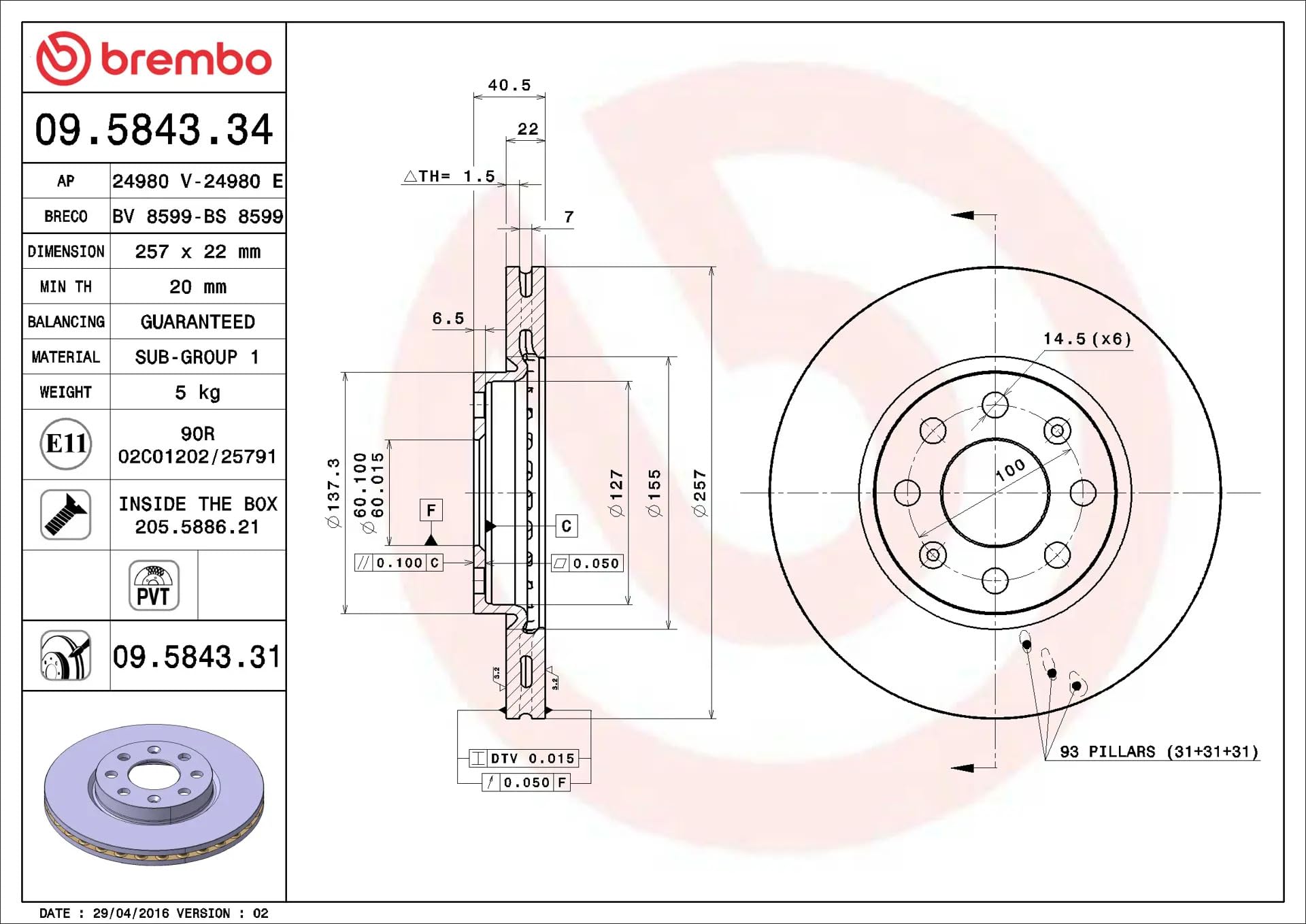 BREMBO KIT DISCHI FRENI + PASTIGLIE PER FIAT GRANDE PUNTO 1.3 MJET 55 KW ANTERIORE