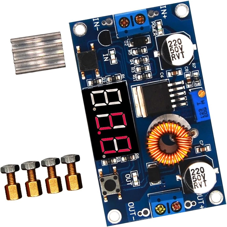 D-PLANET Buck Converter DC to DC 5A 75W Input 4-38V Output 1.25-36V Step-Down Regulator Power Module 36V 24V 12V to 5V 2A Voltage Stabilizer with Red LED Display Voltmeter (1-Pack)