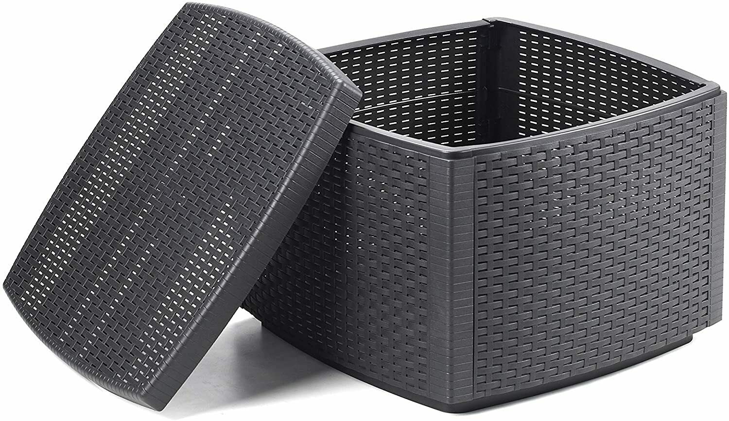 My Brand Germanvox Tavolino Contenitore Pouf da Giardino Esterno Rattan Antracite 53x53xH.40 cm da Montare ad Incastro