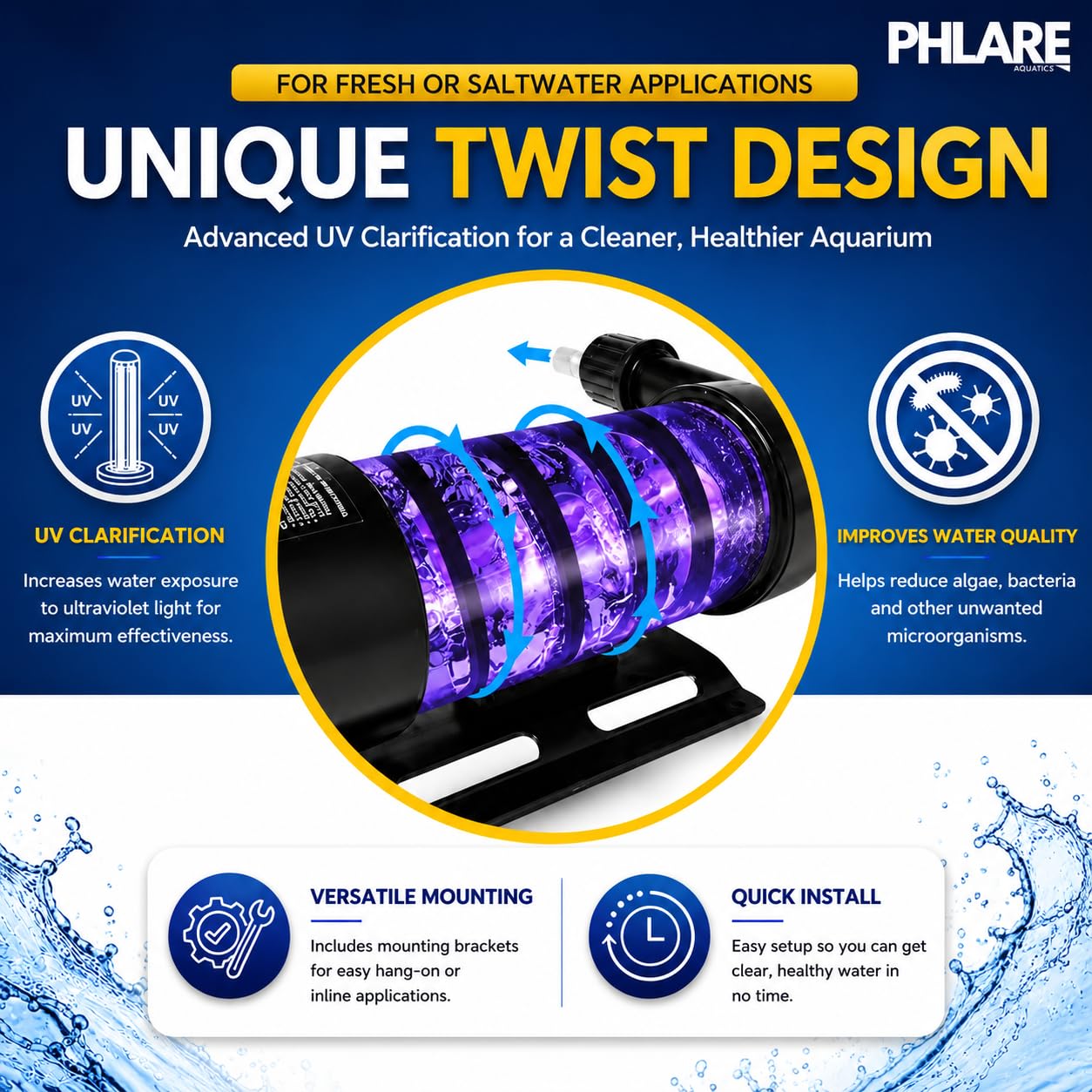 Filtro UV para acuario, luz UV externa para tanques y estanques de agua dulce y salada, 9 W
