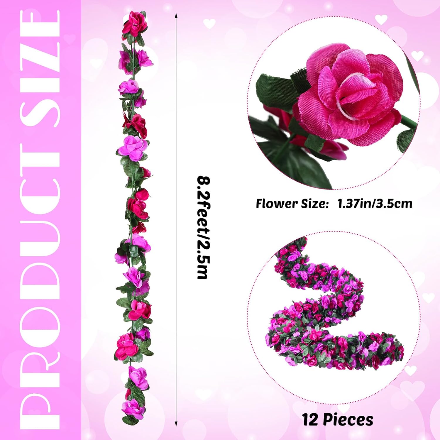 12 Pcs 100 ft Flower Garland Artificial Rose Vine with Green Leaves Hanging Artificial Flower Vines Ivy Garlands Wall Garden Decor for Room Wedding Birthday Arch Decor(Purple)