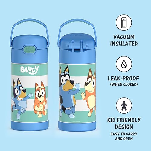 Miniatura 3 de THERMOS FUNTAINER - Botellas de agua de acero inoxidable con aislamiento al vacío para niños, 12 onzas, azul y arcoíris