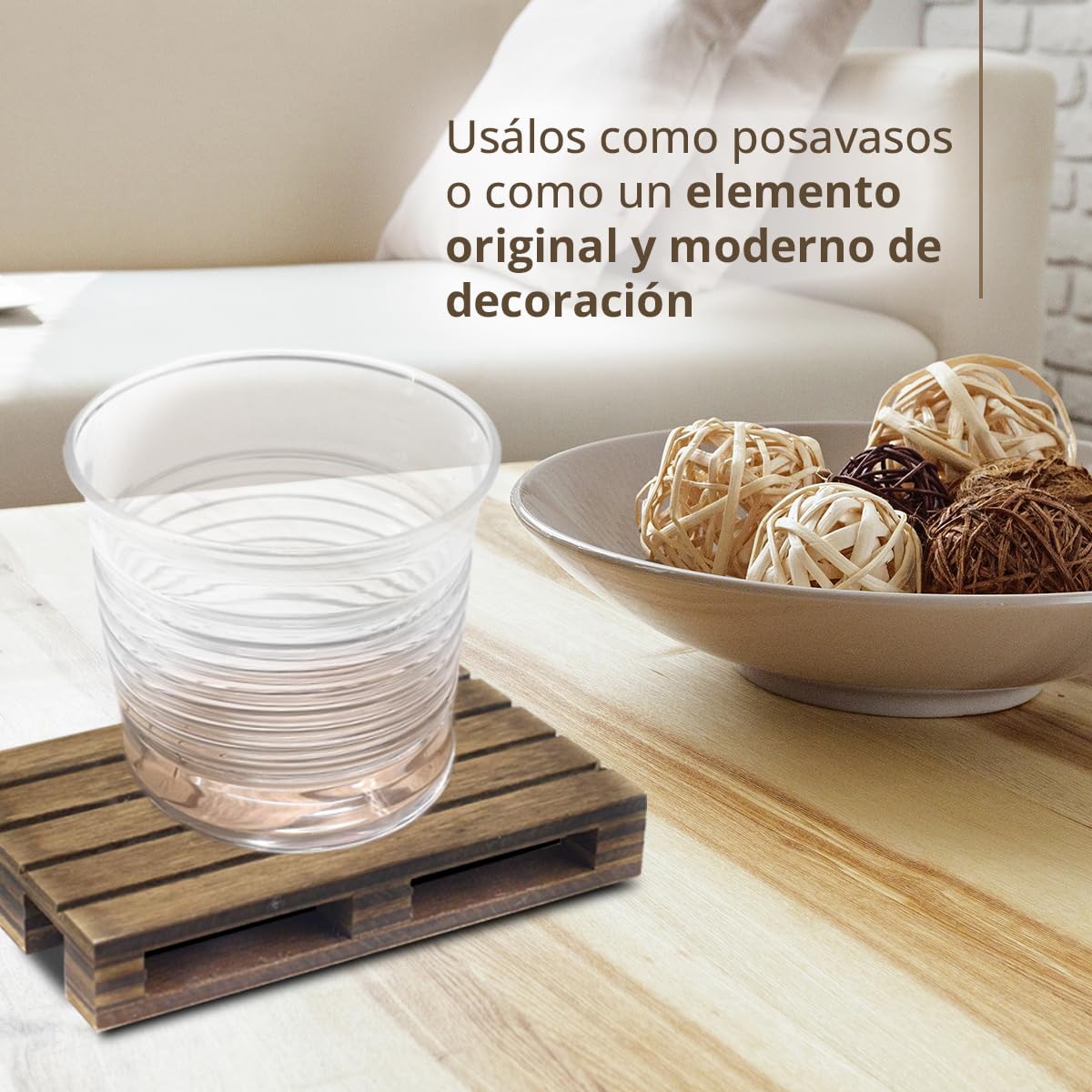 Mini Palets de Madera Natural Envejecida 6 Unidades 12 x 8 x 2,2 cm Decoración Posavasos