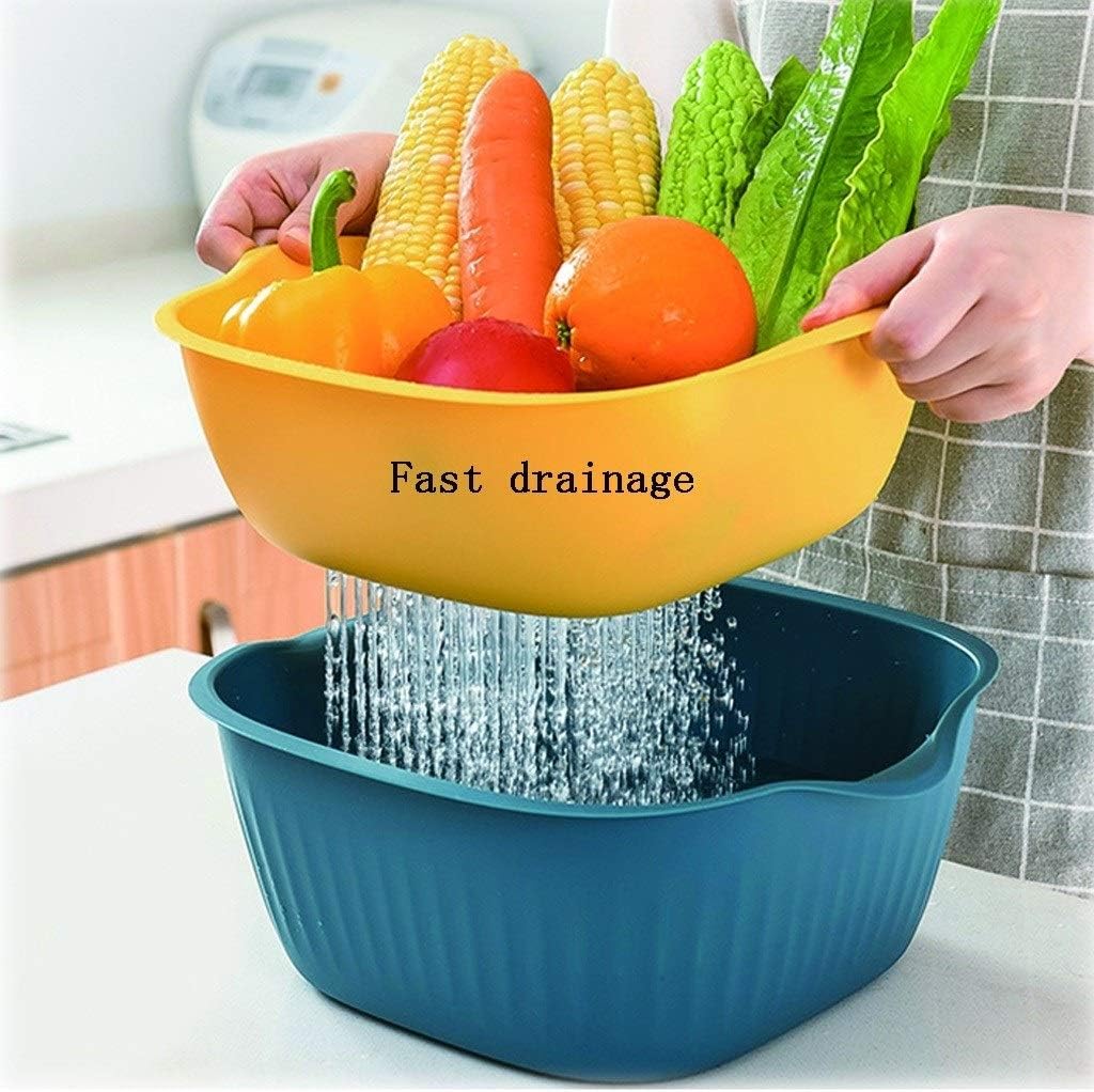 Double-Layer Colander is Used to Clean Vegetables and Fruits Plastic Drain Bowl 12.6in Kitchen Filter Green Removable(Blue)